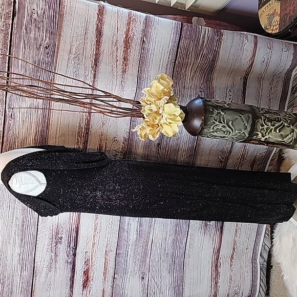 VINTAGE NIGHT WAY BLACK GLITTER SLEEVELESS DRAPED NECK LONG EVENING DRESS - Picture 10 of 13